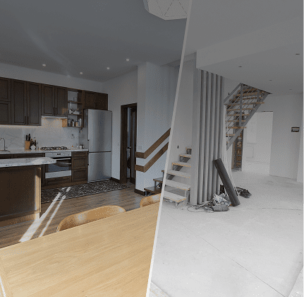 Kitchen renovation: before and after comparison.
