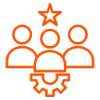 Teamwork icon with star and gear symbols.