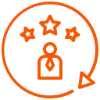 Person with stars, circular arrow icon.