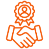 Handshake with award ribbon icon on black.