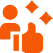 Orange person, thumbs up, sparkles icon.